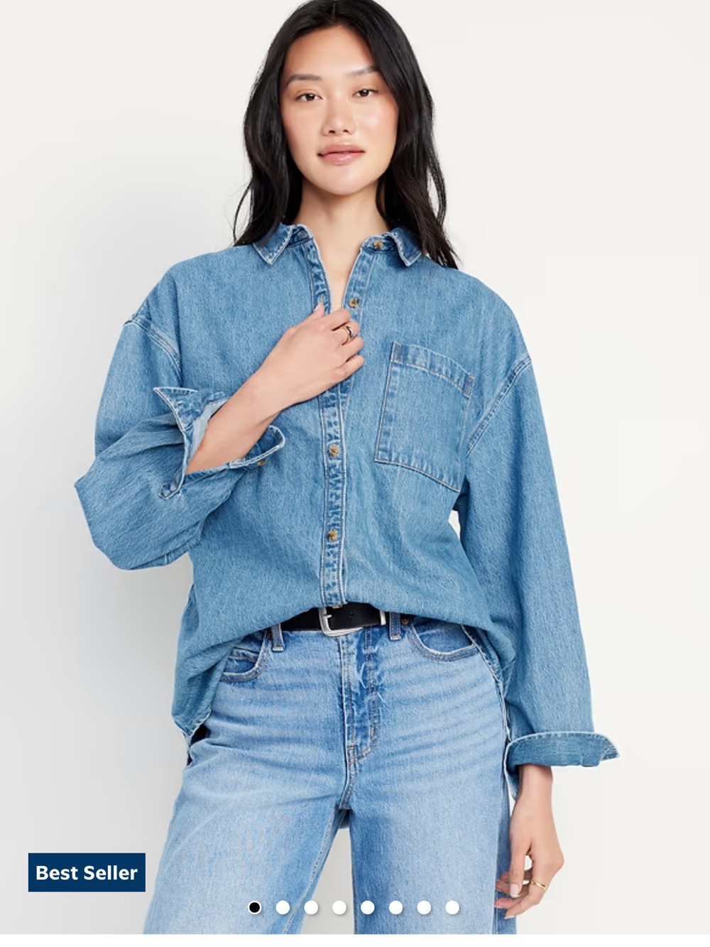 old navy oversized boyfriend button down jean shirt light wash medium m nwt